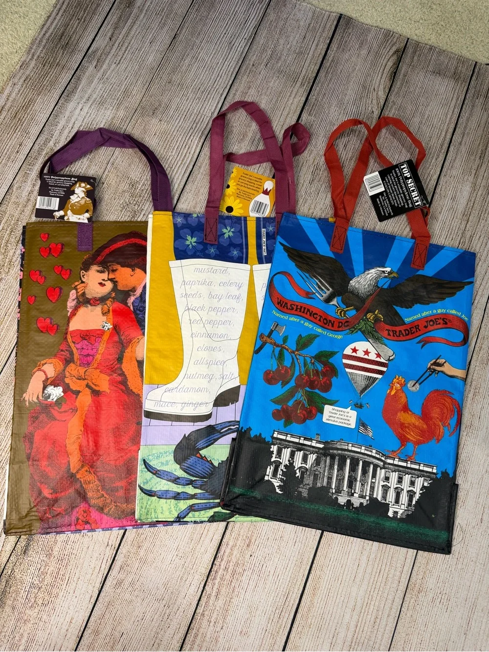 Set of 3 Trader Joe's Reusable Tote Bag DMV Pack Washington DC Maryland Virginia